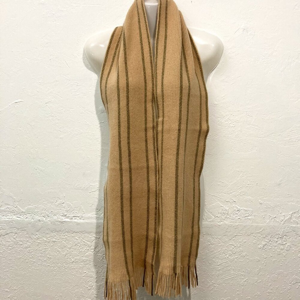 Gap Scarf Knit Lambswool Blend Brown Striped Fringe 66"x7.5"